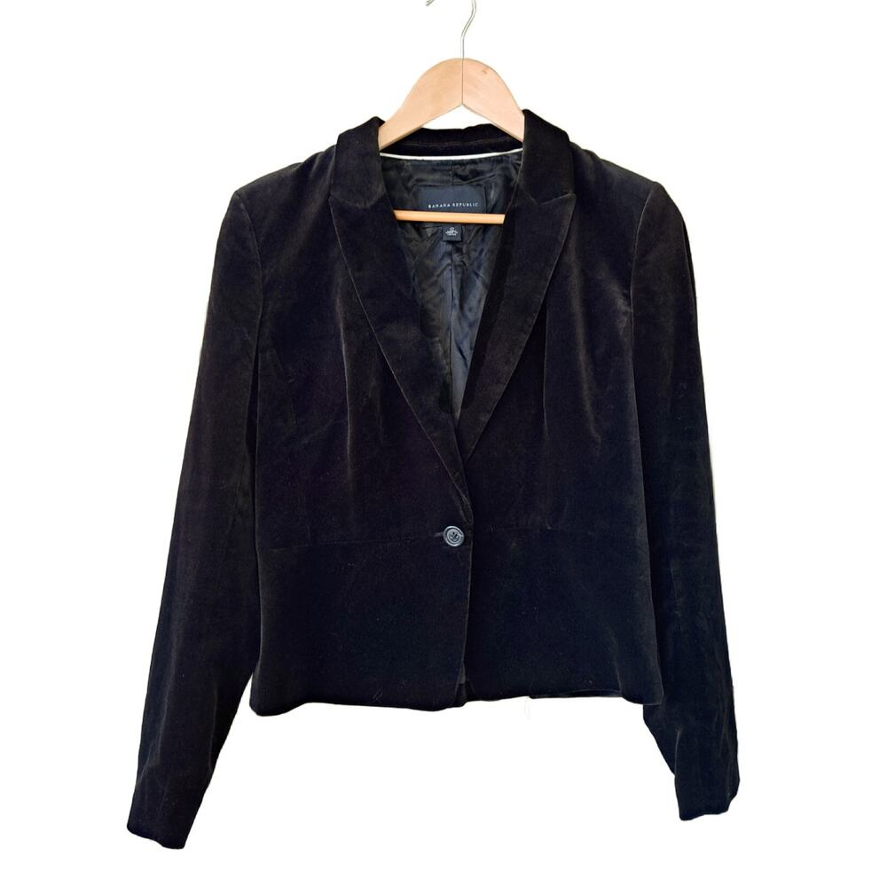 BANANA REPUBLC Black Velvet One-Button Blazer Jacket Size 10 Dressy Work Casual - Picture 5 of 7